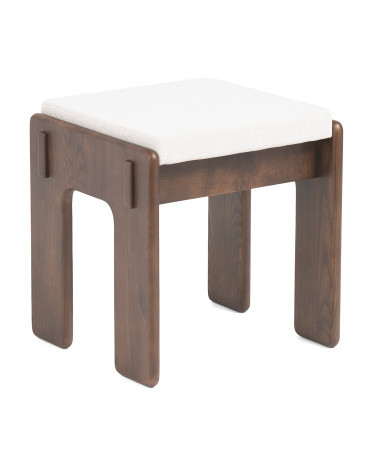 18x16.5x19 Ashby Walnut Wood Stool With Upholstered Seat | TJ Maxx