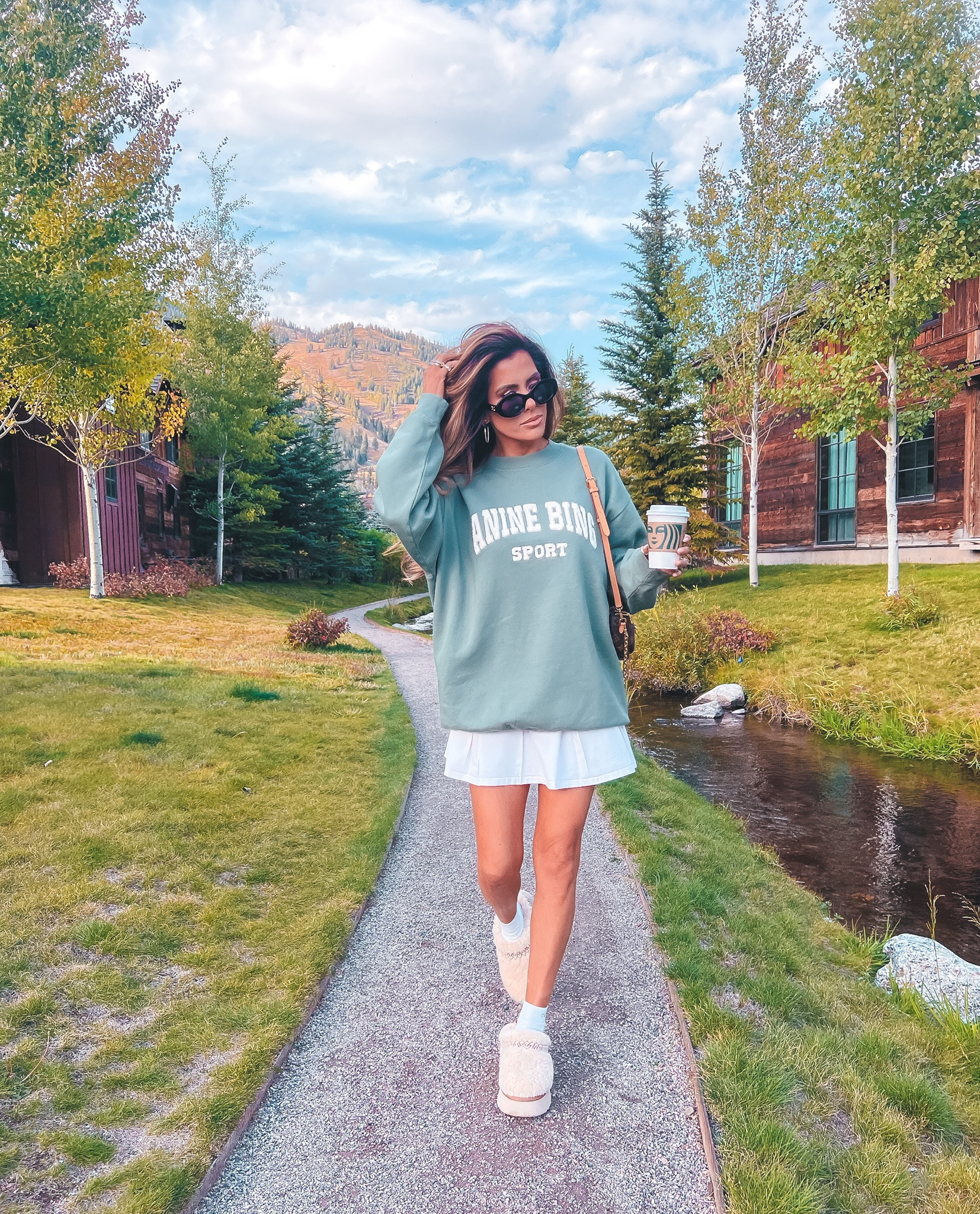 Wearing a size small in sweatshirt and skirt  
Went up one size in the Uggs. 

Anine Bing, fall outfit, casual outfit, casual fashion, green sweatshirt, ugg, loungewear 

#LTKstyletip