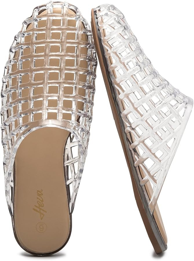 HEVA Women's Jelly Slide Sandals - Clear Mesh Hollow Slip On Closed Toe Slippers - Lightweight Ca... | Amazon (US)