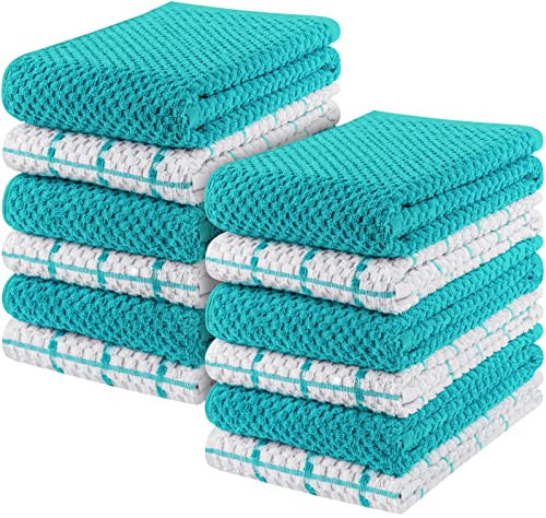Utopia Kitchen Towels [12 Pack], 15 x 25 Inches, 100% Ring Spun Cotton Super Soft and Absorbent Linen Dish Towels, Tea and Bar Towels Set (Aqua) | Amazon (US)