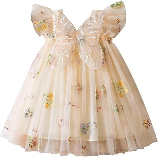 Toddler Baby Girl Tulle Dress Butterfly Floral Ruffle Sleeveless Lace Wing Dresses Kids Cute Birt... | Amazon (US)