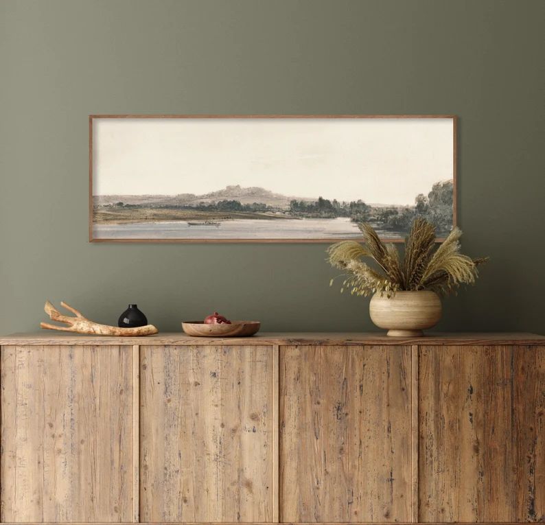 Panoramic Lake Landscape With Boat | Vintage Landscape Painting | Framed Canvas Print | L269 | Etsy (US)