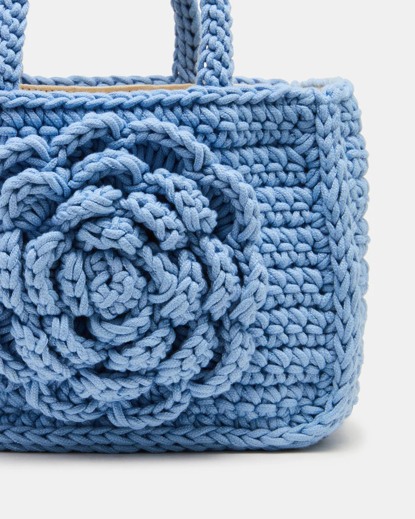 LUVLY Bag Light Blue Mini Top-Handle Flower Decal Crochet Crossbody Handbag | Steve Madden (US)