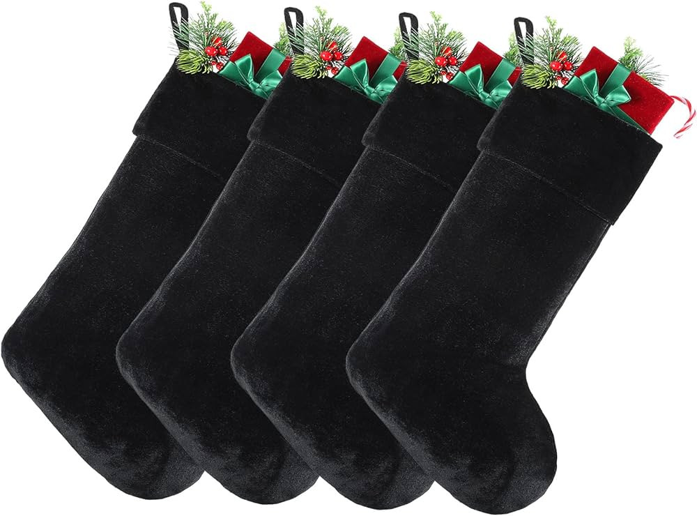 Juinipe Christmas Velvet Stocking 10 x 19 Inch Christmas Hanging Black Stockings Xmas Sock Spooky fo | Amazon (US)