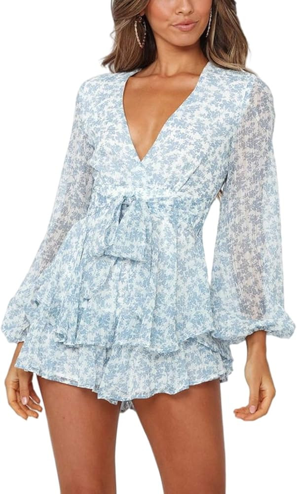 Linsery Women Boho Off Shoulder Summer Romper Casual Floral Print One Piece Strapless Shorts Jump... | Amazon (US)