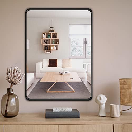 Black Bathroom Mirror for Wall, 22" x 30" Black Metal Framed Rounded Rectangle Mirror, Matte Blac... | Amazon (US)