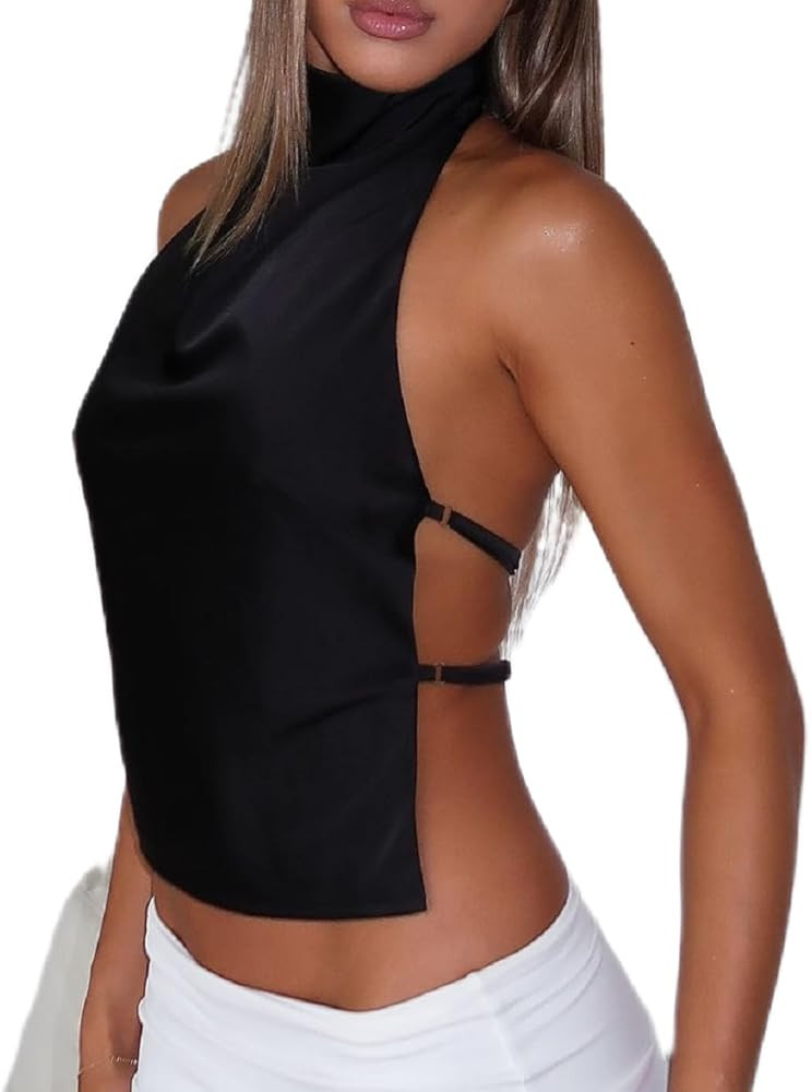 Women Y2k Polka Dots Halter Tank Tops Cute High Mock Neck Backless Cami Sexy Open Back Camisole G... | Amazon (US)