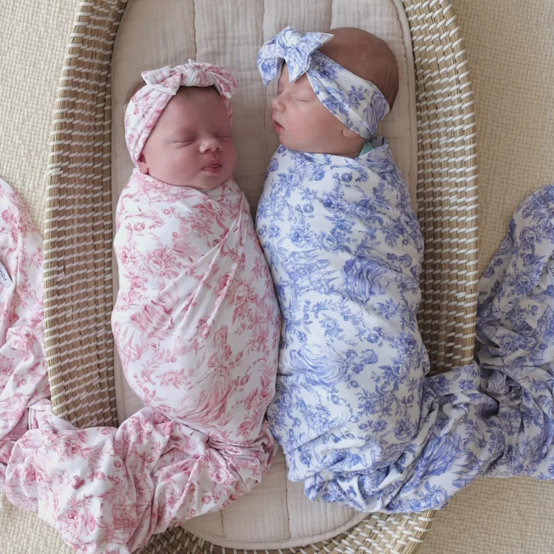 Floral White Swaddle Headband Set | Antoinette | Posh Peanut