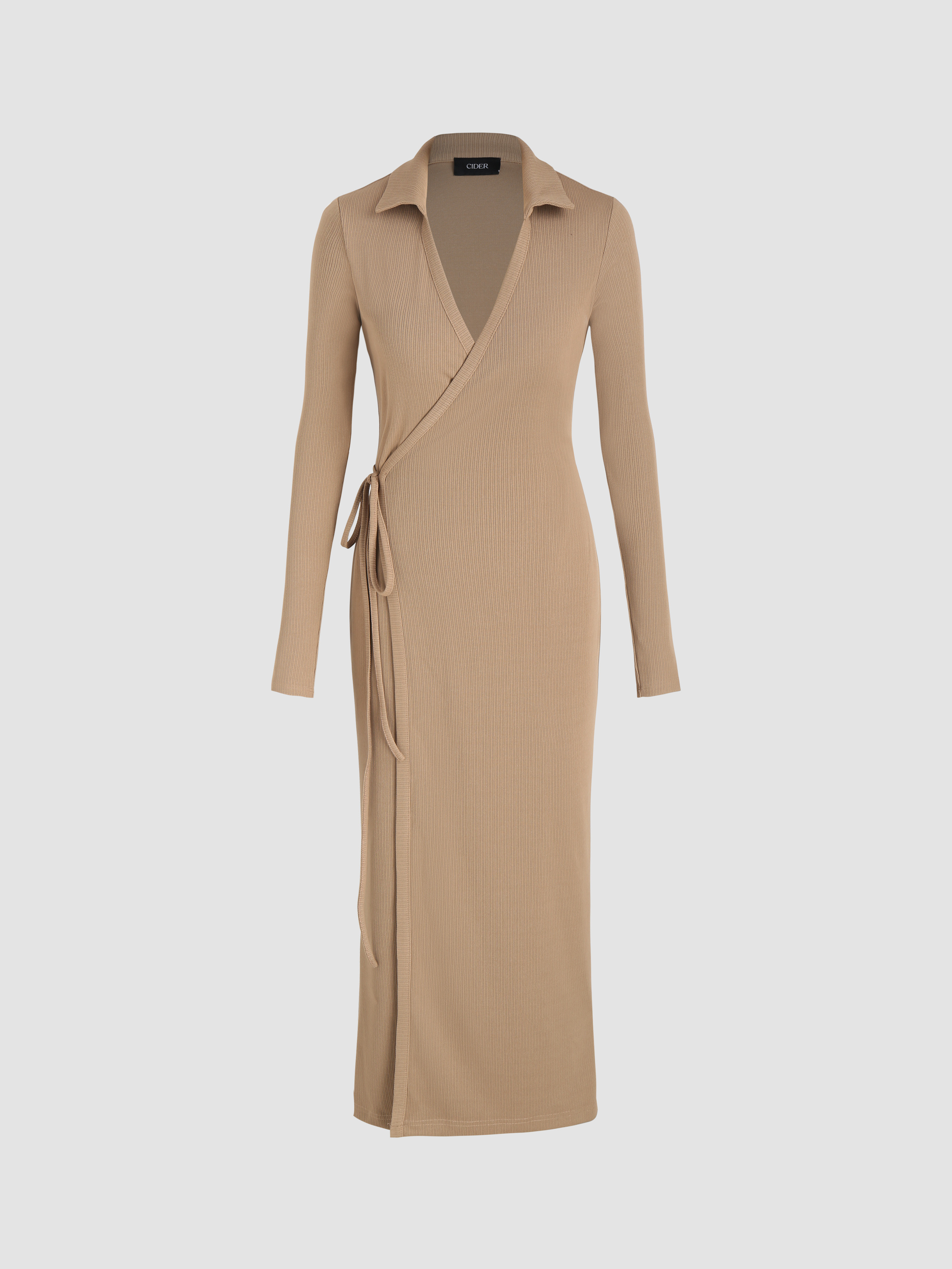 Graduation Dress Grad Dresses Knit Fabric V-neck Solid Midi Dress For Exhibition | Cider