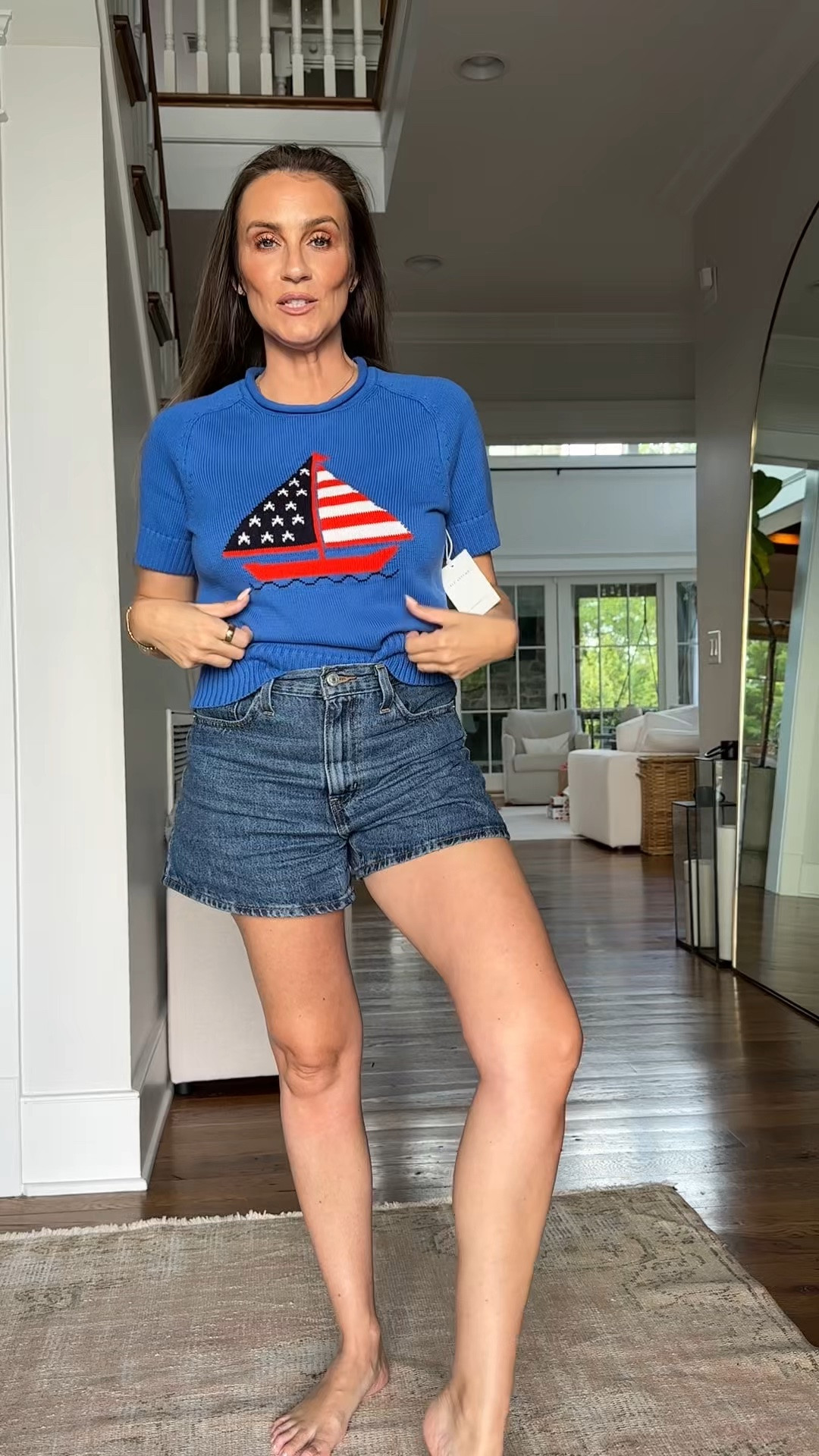 Cutest short sleeve summer sweater for July 4th and Labor Day. Perfect patriotic summer outfit. Wearing size small.

#LTKmomlife #LTKSeasonal #LTKOver40