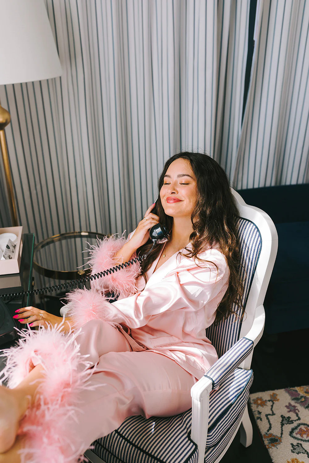 BuddyLove | Danica Feather Trim Lounge Set | Baby Pink | BuddyLove