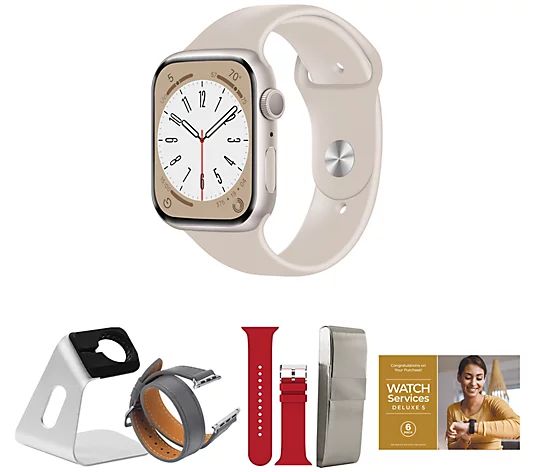 Apple Watch Series 8 45mm M/L GPS Smartwatch with Accessories - QVC.com | QVC
