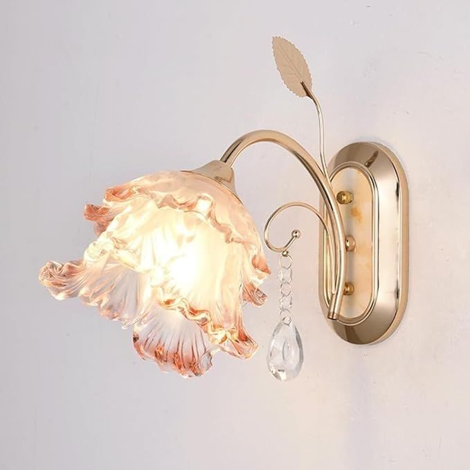 Retro Flower Shape Glass Wall Lamp Floral Sconce Gold Wall Light Fixture Prism Crystal Wall Sconc... | Amazon (US)