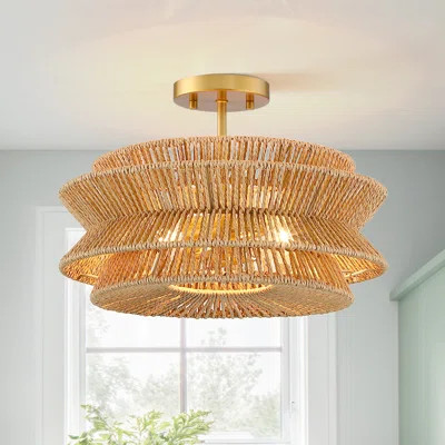 Clouden 16in 2-light Bohemian Woven Rope Semi-flush Mount Ceiling Light | Wayfair North America