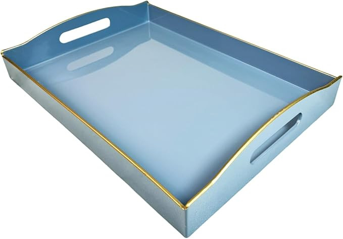 Blue Serving Tray with Handles, Plastic Decorative Tray for Coffee Table, Ottoman - Ideal for Liv... | Amazon (US)