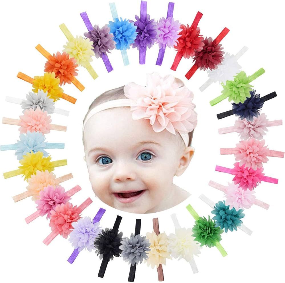 DED 30PCS Girls Headbands Chiffon Flower Bows Soft Strecth Bands Hair Accessories for Newborns In... | Amazon (US)