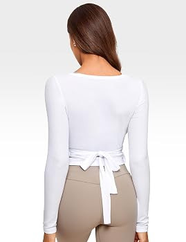 Slim Fit, Soft, Knit, Layering, Casual ,Yoga, Gym, Bandage Tie, Tops, Shirt, for Women | Amazon (US)