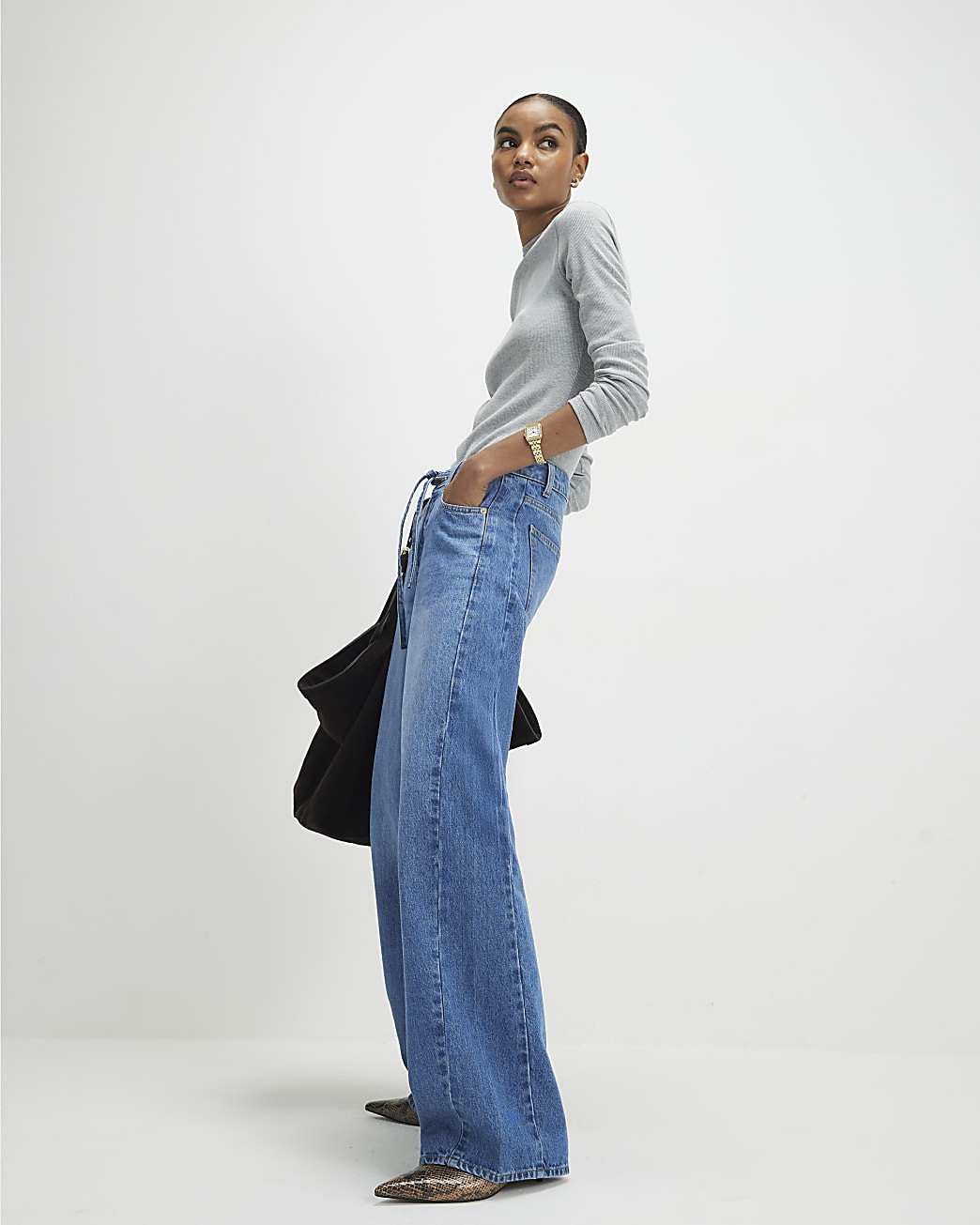 Blue Drawstring Balloon Leg Jeans | River Island UK & IE