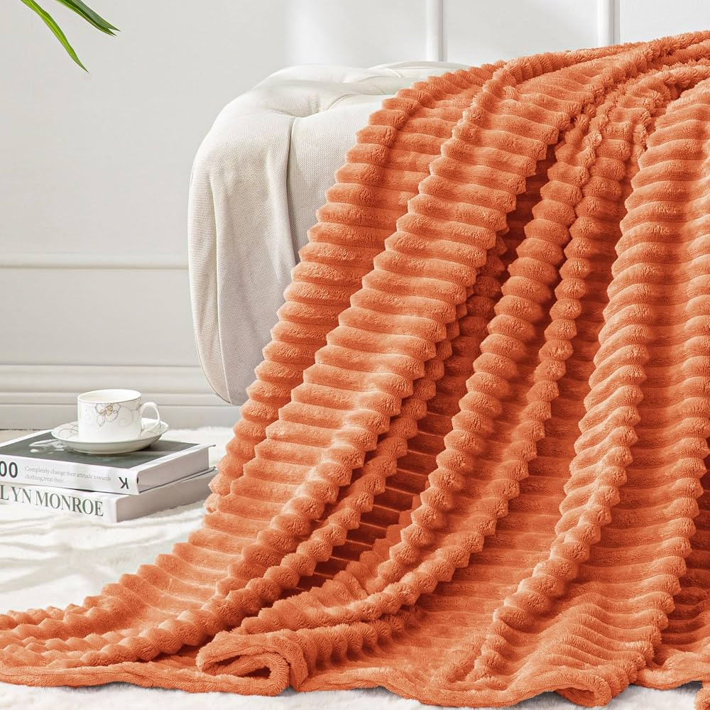 BEDELITE Fall Throw Blanket for Couch - 3D Ribbed Jacquard Soft & Warm Decorative Orange Blanket,... | Amazon (US)