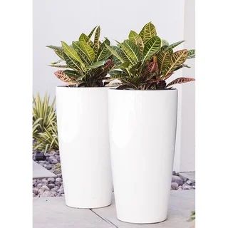Xbrand Nested Plastic Self Watering Tall Round Planter Pot, Set of 2, 30 Inch Tall, White | Bed Bath & Beyond