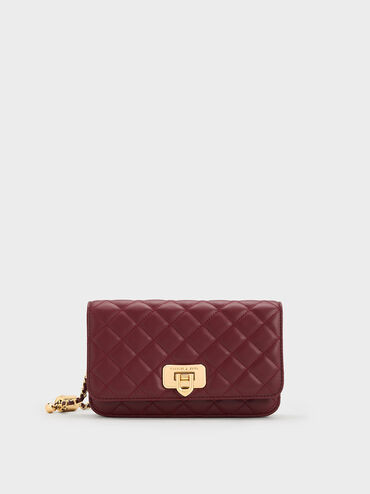 Burgundy Cressida Quilted Push-Lock Clutch | CHARLES & KEITH | Charles & Keith US