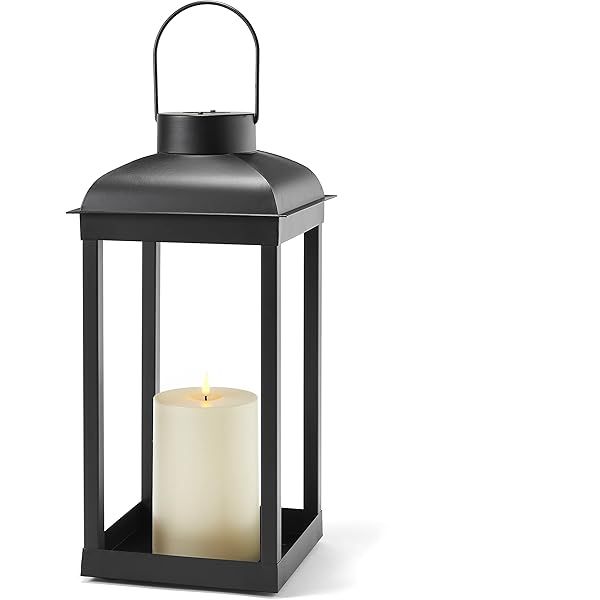 Solar Candle Holder Lantern - 14 Inch Tall, Matte Black Metal, Open Frame (No Glass), Waterproof ... | Amazon (US)