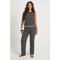 boohoo Women's Crochet Stripe Knit Top & Wide Leg Co-Ord in Mono | Size: Medium | Crochet/Polyurethane | boohoo (US & Canada)
