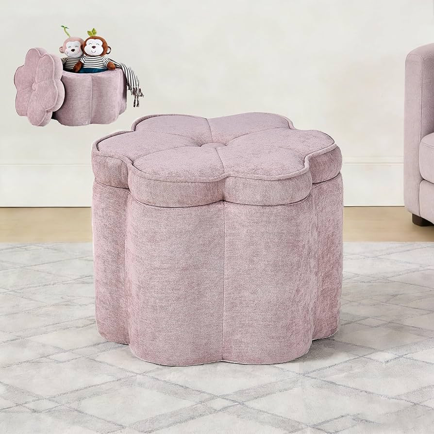 Small Pink Storage Ottoman, Flower Shape Chenille Ottoman, 19.5''x19.5''x14.5''H Seating Foot Res... | Amazon (US)