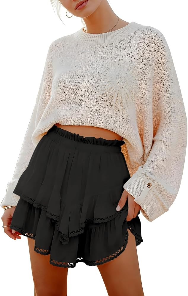 Aoudery Flowy Shorts for Women High Waist Mini Skorts Casual Boho Ruffle Tiered Skirts Golf Tenni... | Amazon (US)