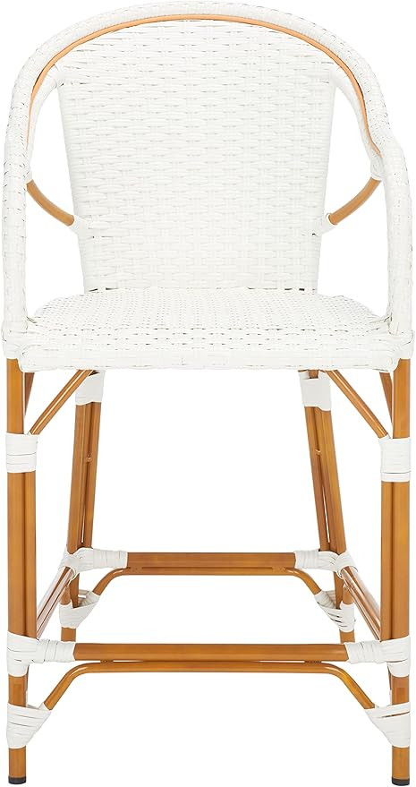 SAFAVIEH Outdoor Collection California White Bistro Woven Counter Stool with Arms (Fully Assemble... | Amazon (US)
