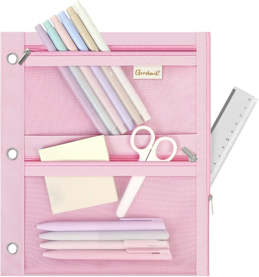 3-Ring Binder Pencil Pouch, Zipper Organizer with 3 Compartments, Mesh Window & Metal Grommets, D... | Amazon (US)
