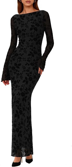 PRETTYGARDEN Women's Floral Bodycon Maxi Dress Wedding Guest Dresses | Amazon (US)