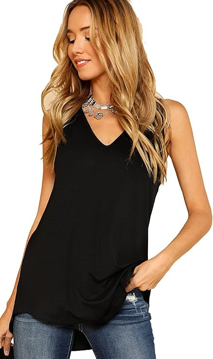 Verdusa Women's V Neck Longline Dolphin Hem Tank Top | Amazon (US)