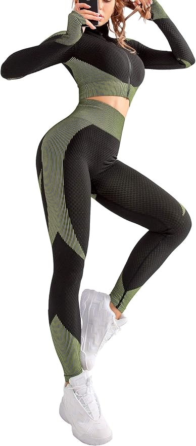 OLCHEE Women's 2 Piece Tracksuit Workout Set - High Waist Leggings and Crop Top | Amazon (US)
