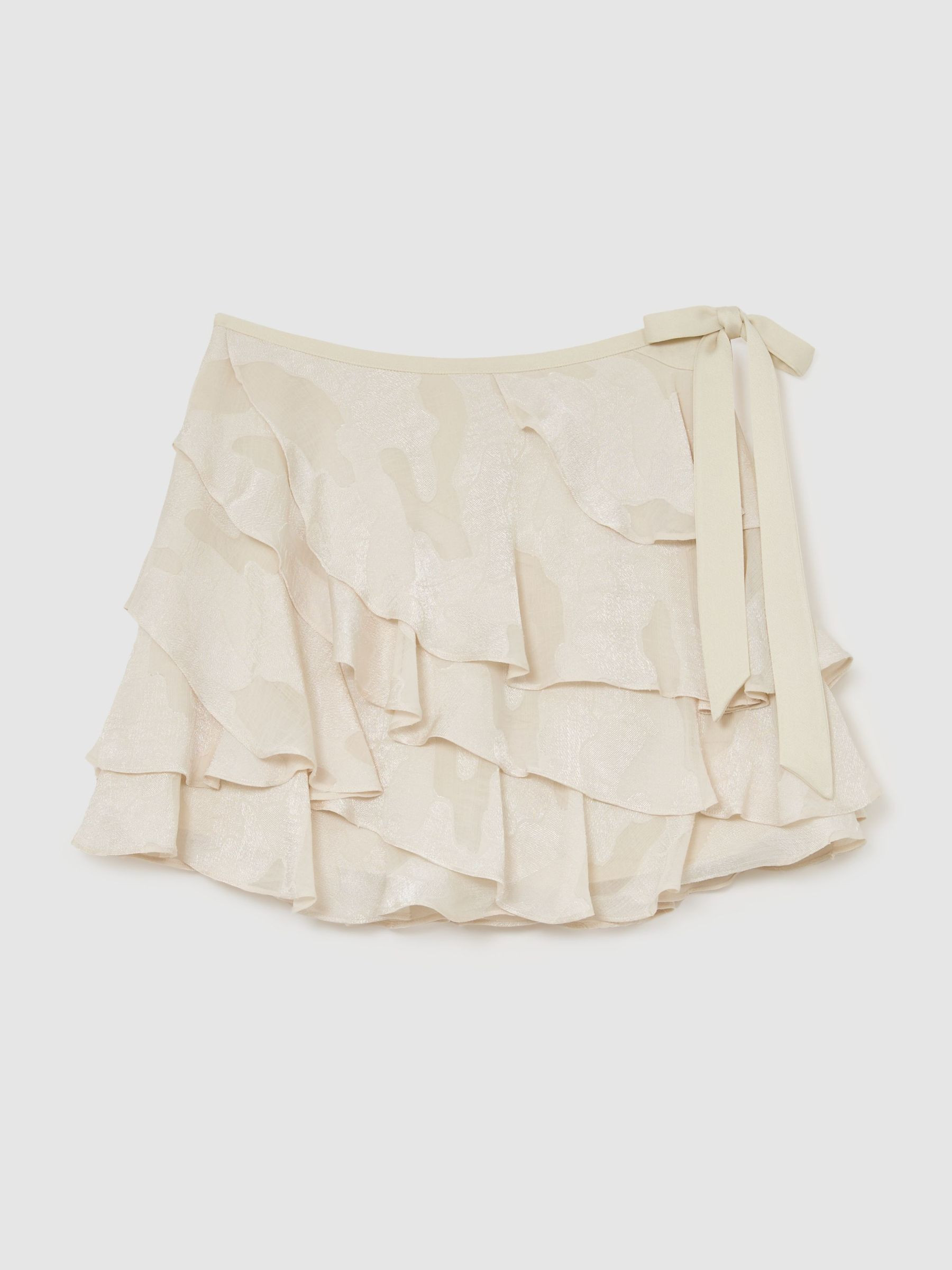 Reiss Jacquard Ruffled Mini Skort in Cream - REISS | Reiss UK