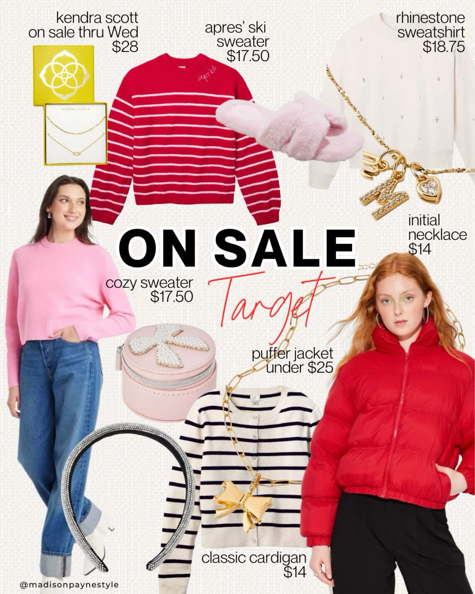 Target is having a MAJOR SALE 🎯 so many items from my latest Target video are included. Sweaters, outerwear, and slippers are on sale all week ✨ Kendra Scott and other jewelry and hair accessories are on sale until Wednesday! 

Target, Target sale, Target outfits, Target style, Target fashion, Target clothes, Target fashion sale, Kendra Scott, Madison Payne 

#LTKSeasonal #LTKHoliday #LTKSaleAlert