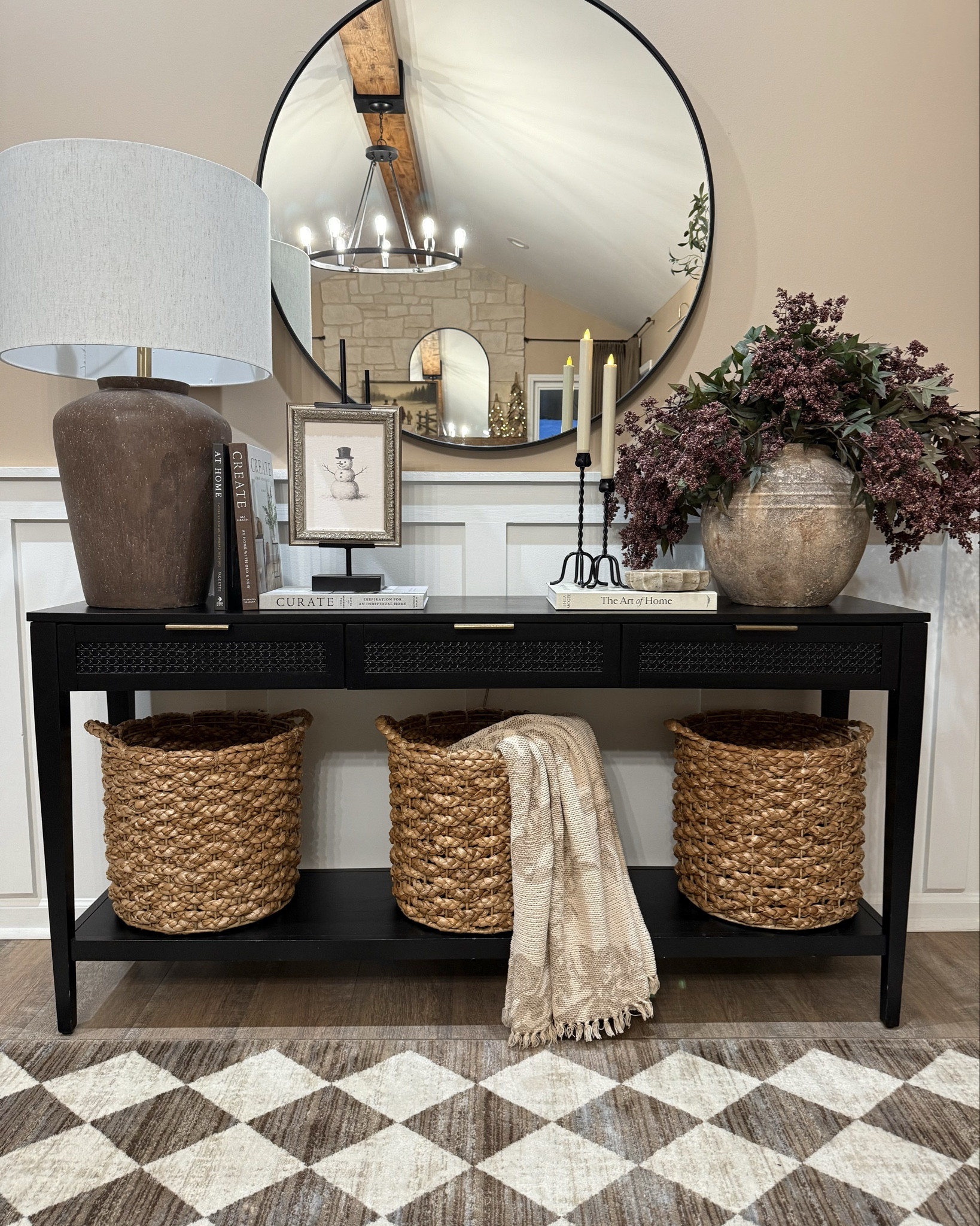 Target Entryway Console Table Decor with Warm Neutral Finds

Follow @farmtotablecreations on Instagram for daily home decor inspiration 🤍

Sharing how I styled several new Target finds on this entryway console using warm neutrals, soft textures, and classic shapes that work year-round. I love mixing practical pieces—like woven baskets for storage—with elevated details like a sculptural lamp, layered books, simple art, and realistic florals. This setup feels cozy, balanced, and easy to refresh as the seasons change while keeping a clean, timeless look.

#entrywaydecor #consoletable #targethome #targetfinds #entrywaytable #homedecor #neutraldecor #storagebaskets #tablelamp #wallmirror #florals #homeinspo

#LTKSaleAlert #LTKHome #LTKFindsUnder50