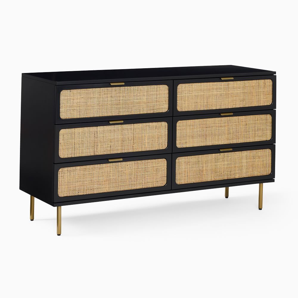 Ida 60&amp;quot; 6-Drawer Dresser, Black/Natural, Antique Brass | West Elm (US)