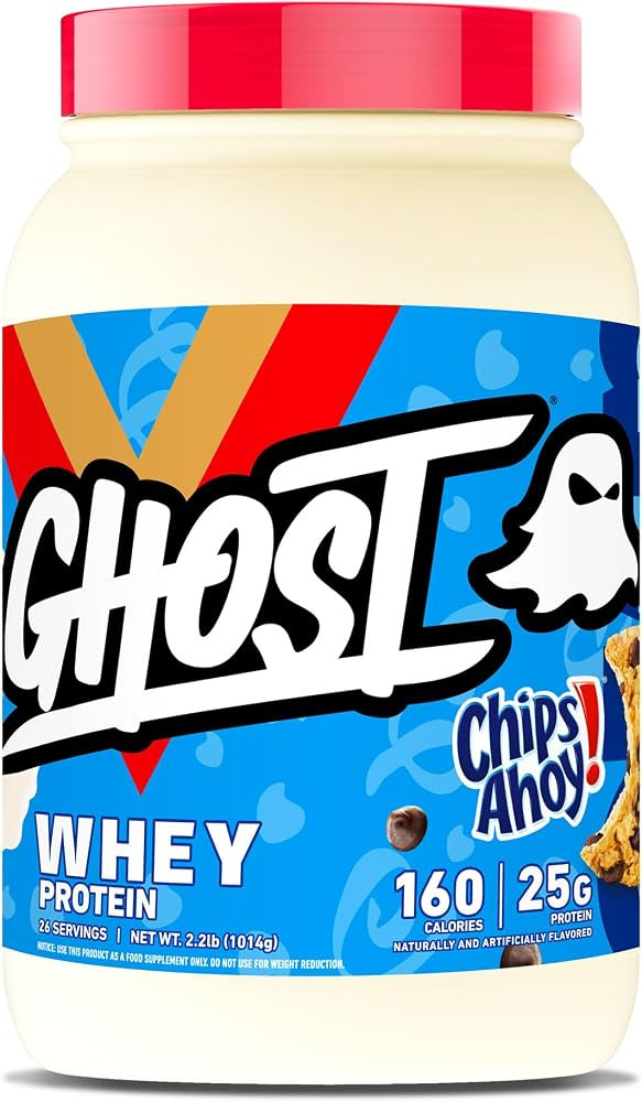 GHOST Whey Protein Powder, Chips Ahoy - 2LB Tub, 25G of Protein - Chocolate Chip Cookie Flavored ... | Amazon (US)