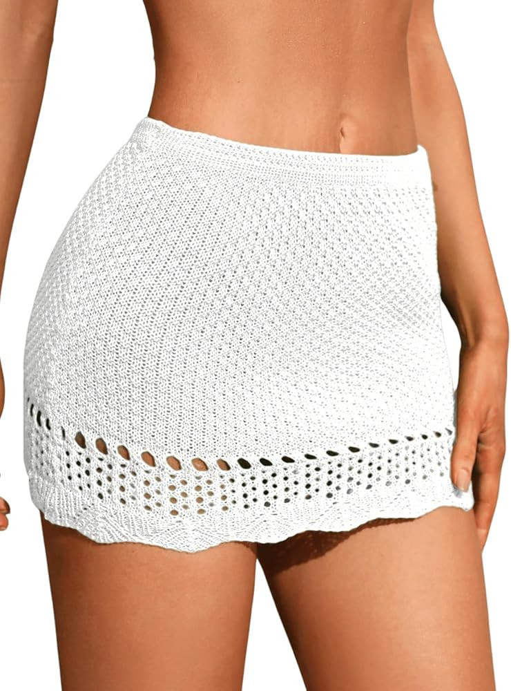 Milumia Women's Swimsuit Coverup Cut Out Scallop Hem Beach Skirt Swimwear Cover Ups | Amazon (US)