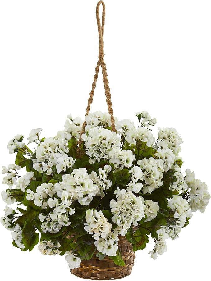 Nearly Natural Geranium Hanging Basket Artificial Plant UV Resistant (Indoor/Outdoor) | Amazon (US)