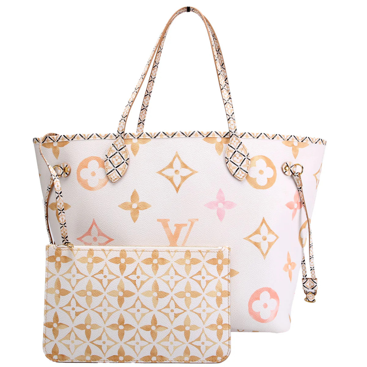 Neverfull With Wallet MM Watercolor BYTHEPOOL White/Tan | Keeks Designer Handbags