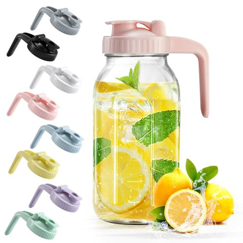 Mason Jar with Pour Spout Lid V-shaped, 2 Quart Iced Tea Pitcher Double Leak Proof, 64 oz Drink Pitcher for Breastmilk, Sun Tea, Juice, Coffee Creamer | Amazon (US)