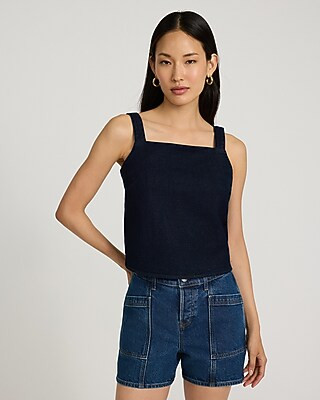 Dark Wash Square Neck Denim Tank | Express