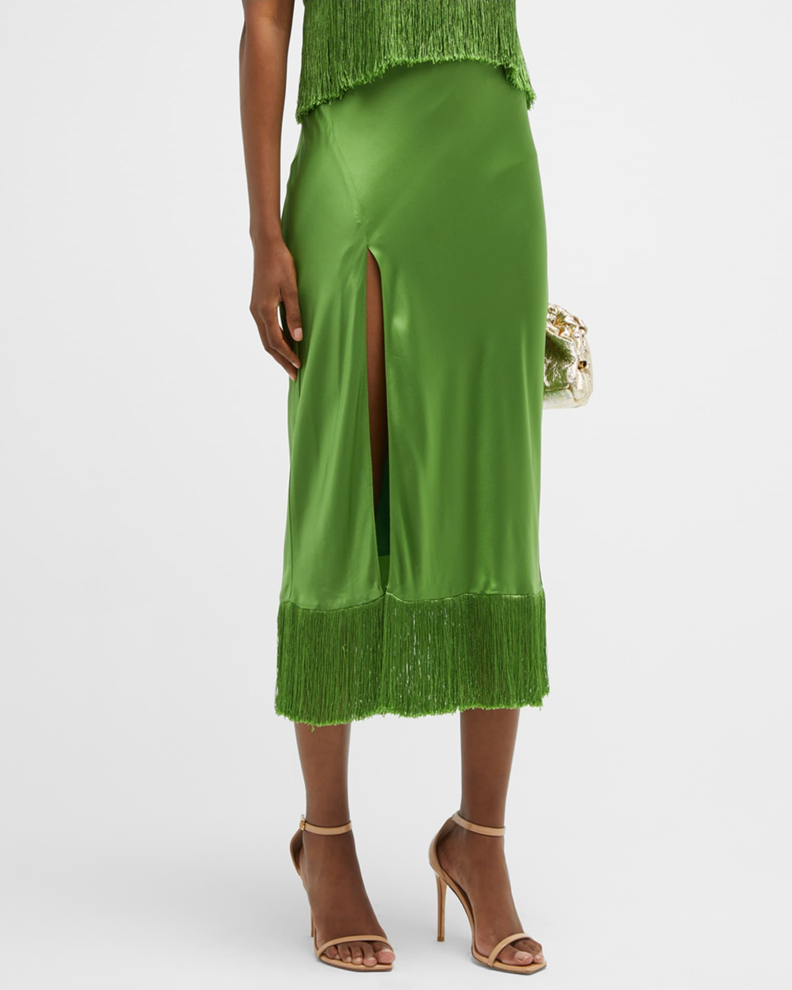 Cinq a Sept Klara Silk Fringe Midi Skirt | Neiman Marcus