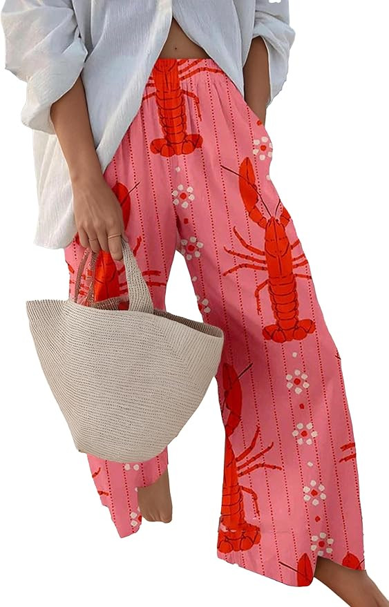 Womens Sardine Beach Pants Boho Funny Fish Graphic Printed Wide Leg Casual Flowy Vacation Trouser... | Amazon (US)