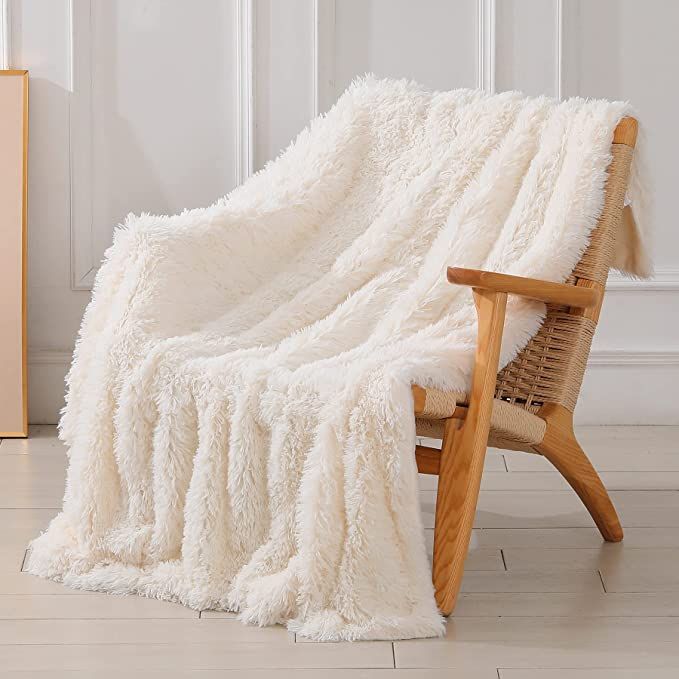 Decorative Extra Soft Fuzzy Faux Fur Throw Blanket 50" x 60",Solid Reversible Lightweight Long Ha... | Amazon (US)