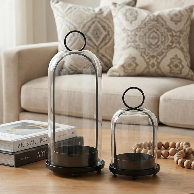 Metal Candle Holder with Handmade Glass Dome in Brass, 5" & 4" Wide Versatile Hurricane Glass Can... | Amazon (US)