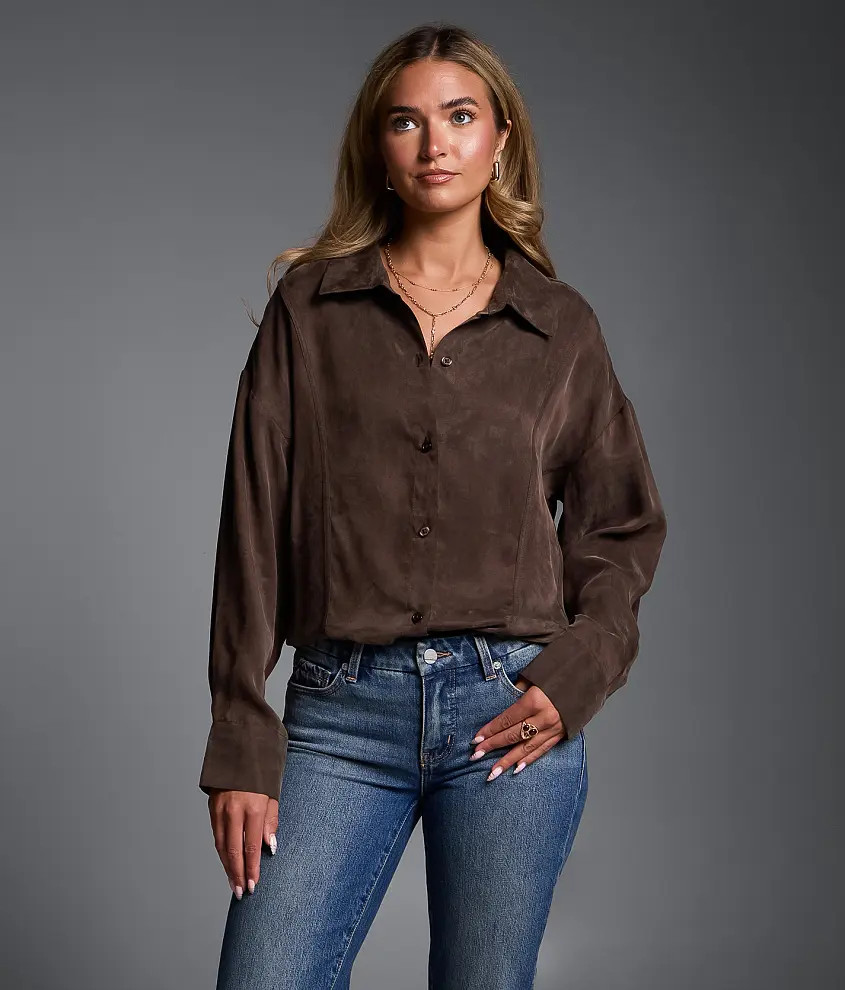 X-Small Brown Refined Edit - Oversized Blouse | Buckle