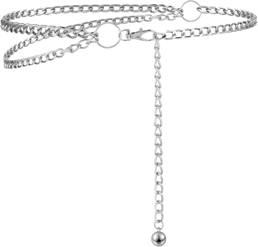 Women's Chain Belts, Silver Waist Chain Belt Multilayer Link Belt Metal Cowgirl Belt Waistband Ad... | Amazon (US)